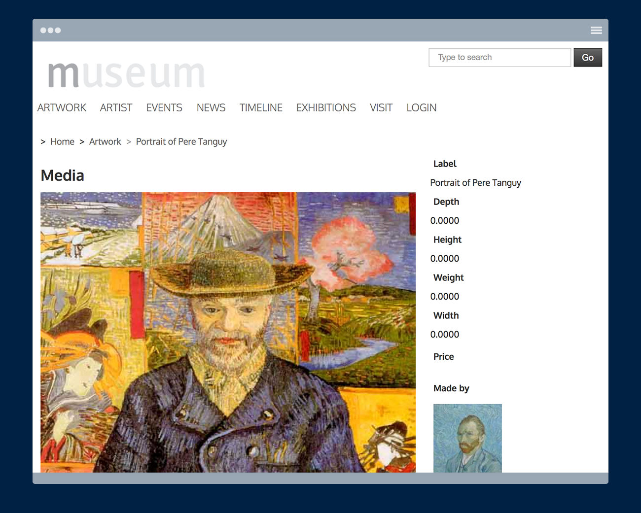 Artwork viewer with detailed information